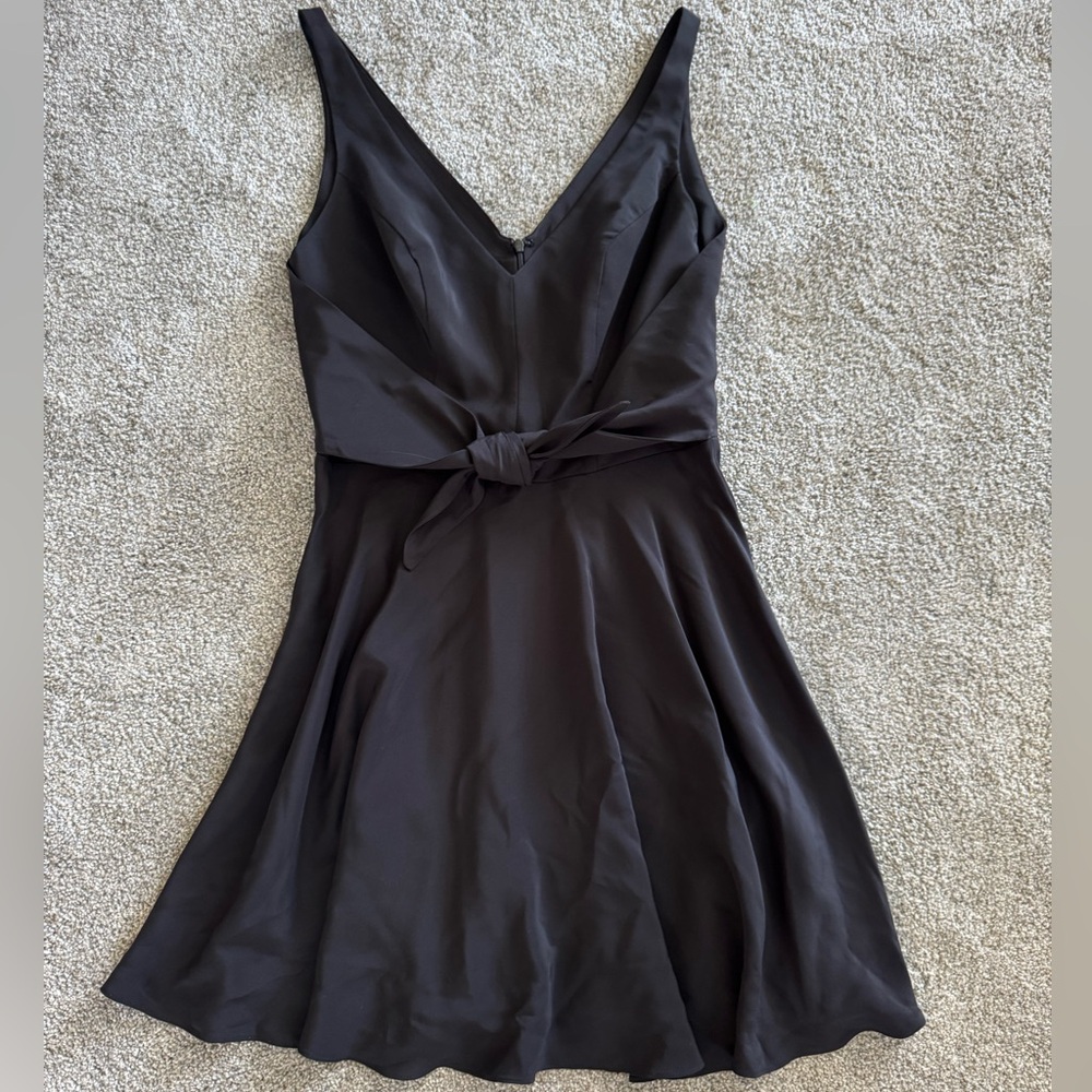 Amanda Uprichard Charter Black Tie Front Silk Dress